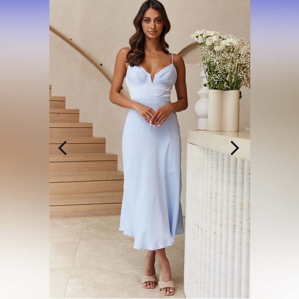 Lake Como Fitted Bodice Cami Strap Midi Dress Steel Blue